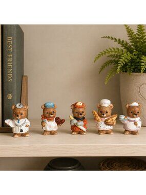 Vintage Homco Career Bear Figurines Set Of 5 Doctor Baker Fireman Nurse Cobbler